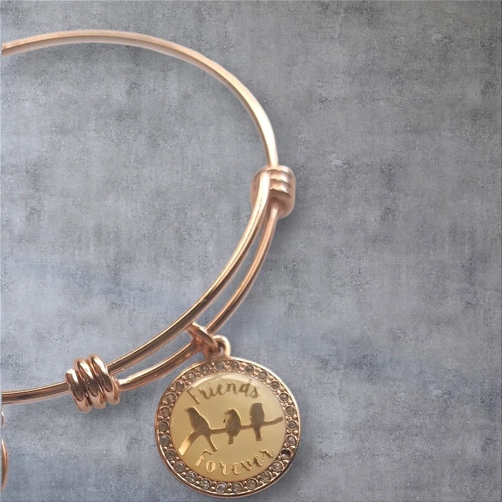 Unwritten Rose Gold Bangle Bracelet with Charms